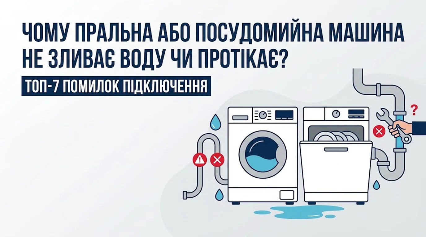 Чому пральна або посудомийна машина не зливає воду чи протікає: топ-7 помилок підключення